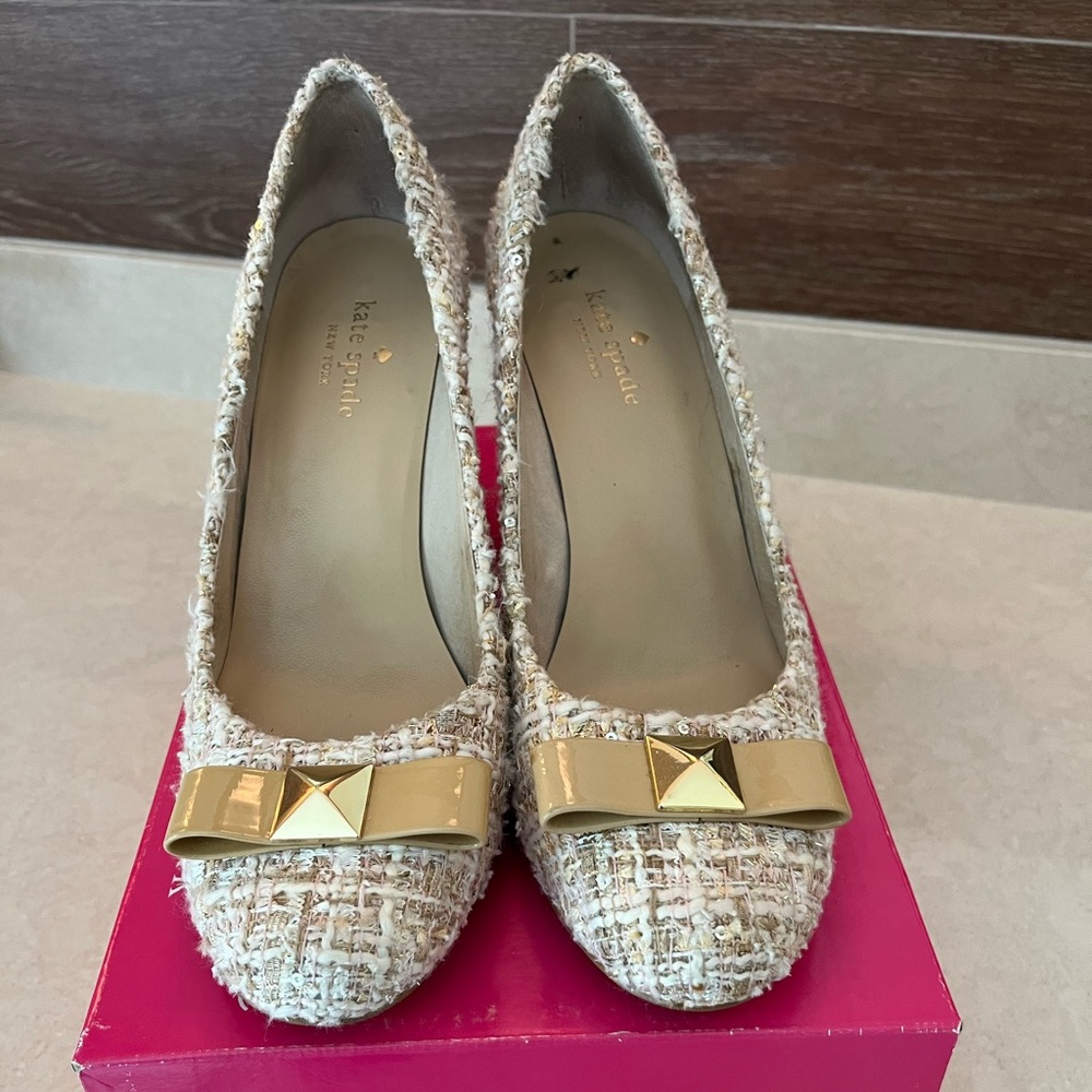 Kate spade tweed and patent pumps